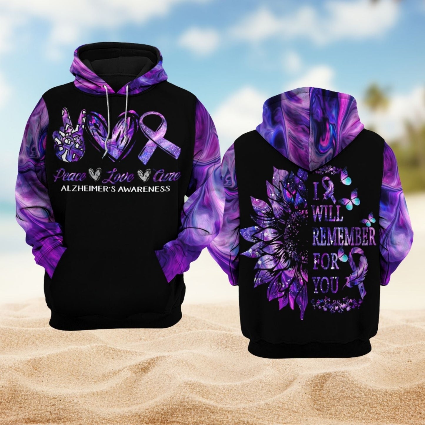 Alzheimers Awareness Peace Love Hoodie For Community Support Events Travel And Everyday Comfort
