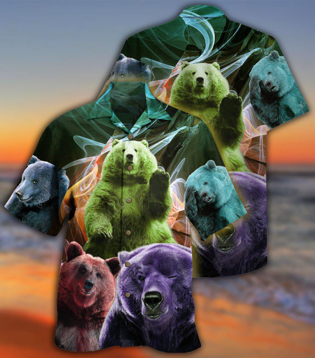Neon Bear Ligh Hawaiian Shirt Design Detail For Beach Days And Holiday Travel