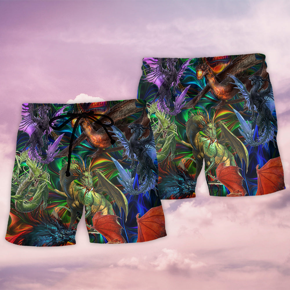 Dragon In An Unreal Fantasy World Beach Shorts Pattern Detail For Sunny Outdoor Activities