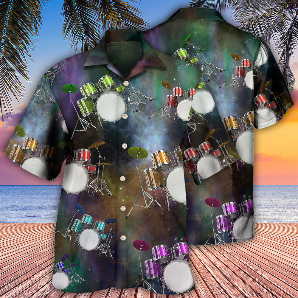 Galaxy Drums Hawaiian Shirt With Detailed Graphic For Island Holidays Summer Parties And Casual Outdoor Wear