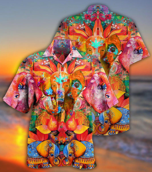 Bohemian Vintage Elephant Amazing Hawaiian Shirt Design Detail For Sunny Adventures And Casual Wear