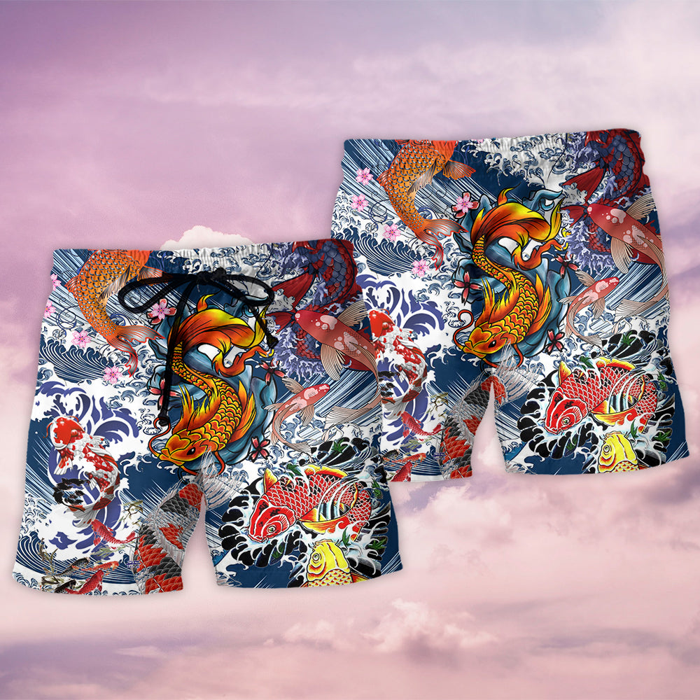Amazing Koi Fish Ocean Beach Shorts Pattern Detail For Sunny Outdoor Activities