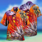 Bohemian Red American Amazing Fire Hawaiian Shirt For Summer Events And Casual Outdoor Wear