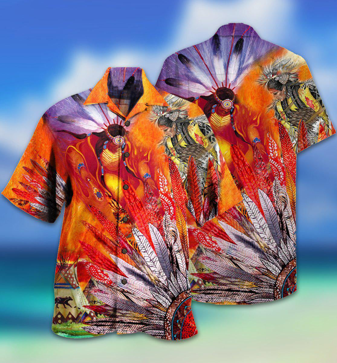 Bohemian Red American Amazing Fire Hawaiian Shirt For Summer Events And Casual Outdoor Wear