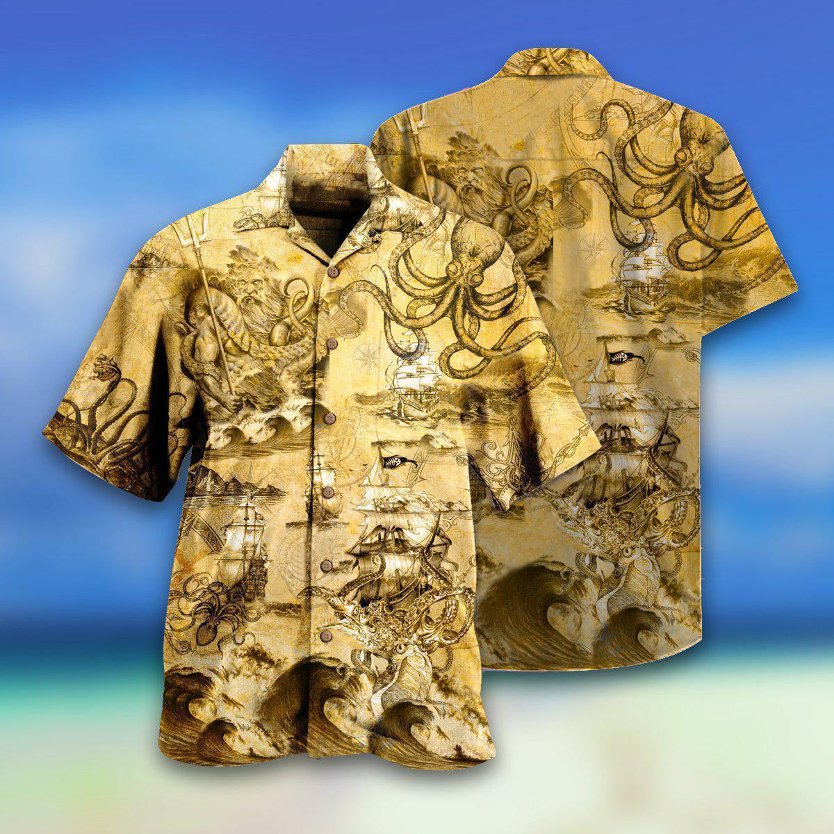 Retro Octopus Amazing Sail Hawaiian Shirt Artwork Detail For Resort Trips And Outdoor Activities