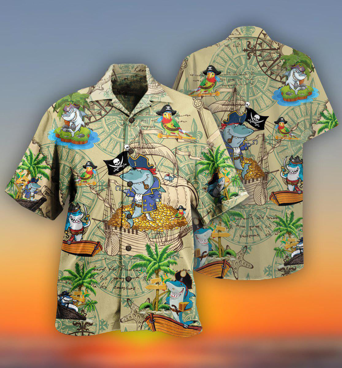 Shark Amazing Nautical Pirate Hawaiian Shirt For Summer Vacation And Beach Travel