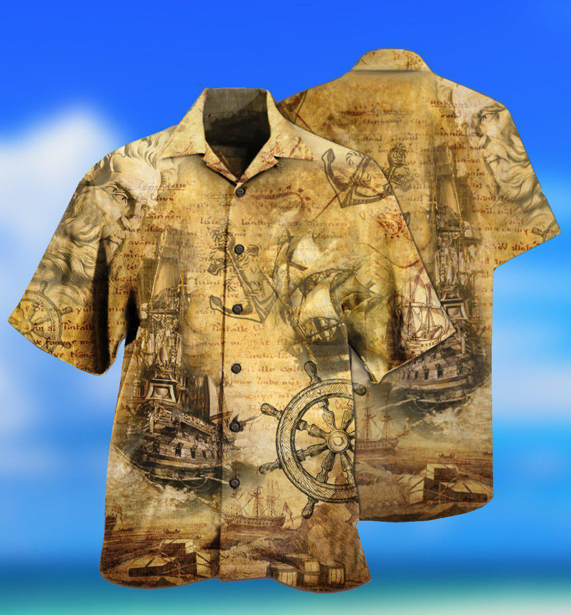 Ship Sailing Sea Hawaiian Shirt Artwork View For Coastal Escapes And Resort Style