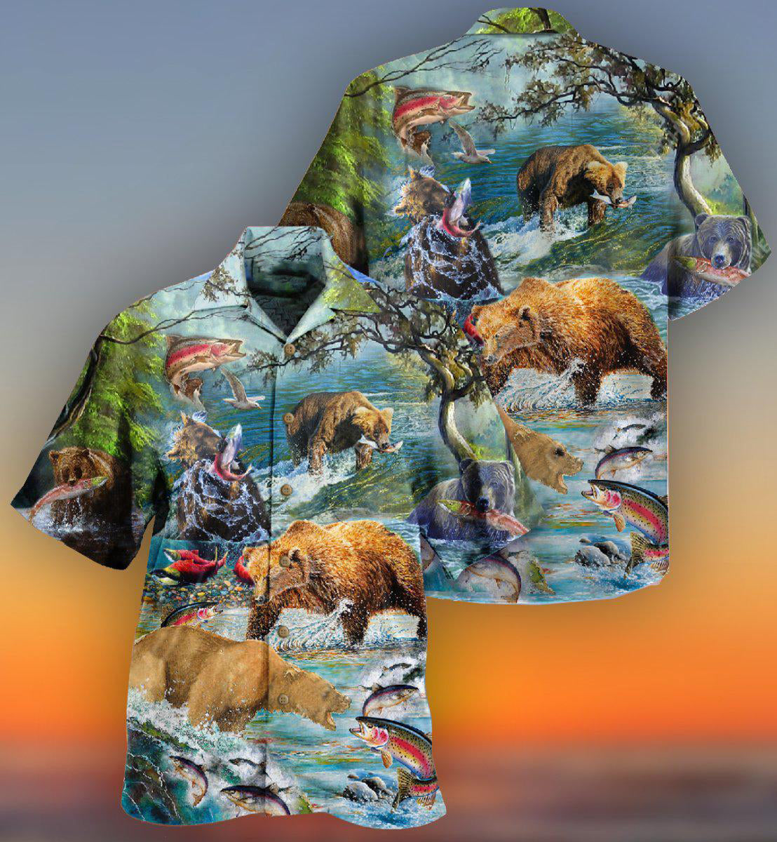 Bear Hunting Animals Amazing Salmon Hawaiian Shirt For Poolside Relaxation And Sunny Getaways