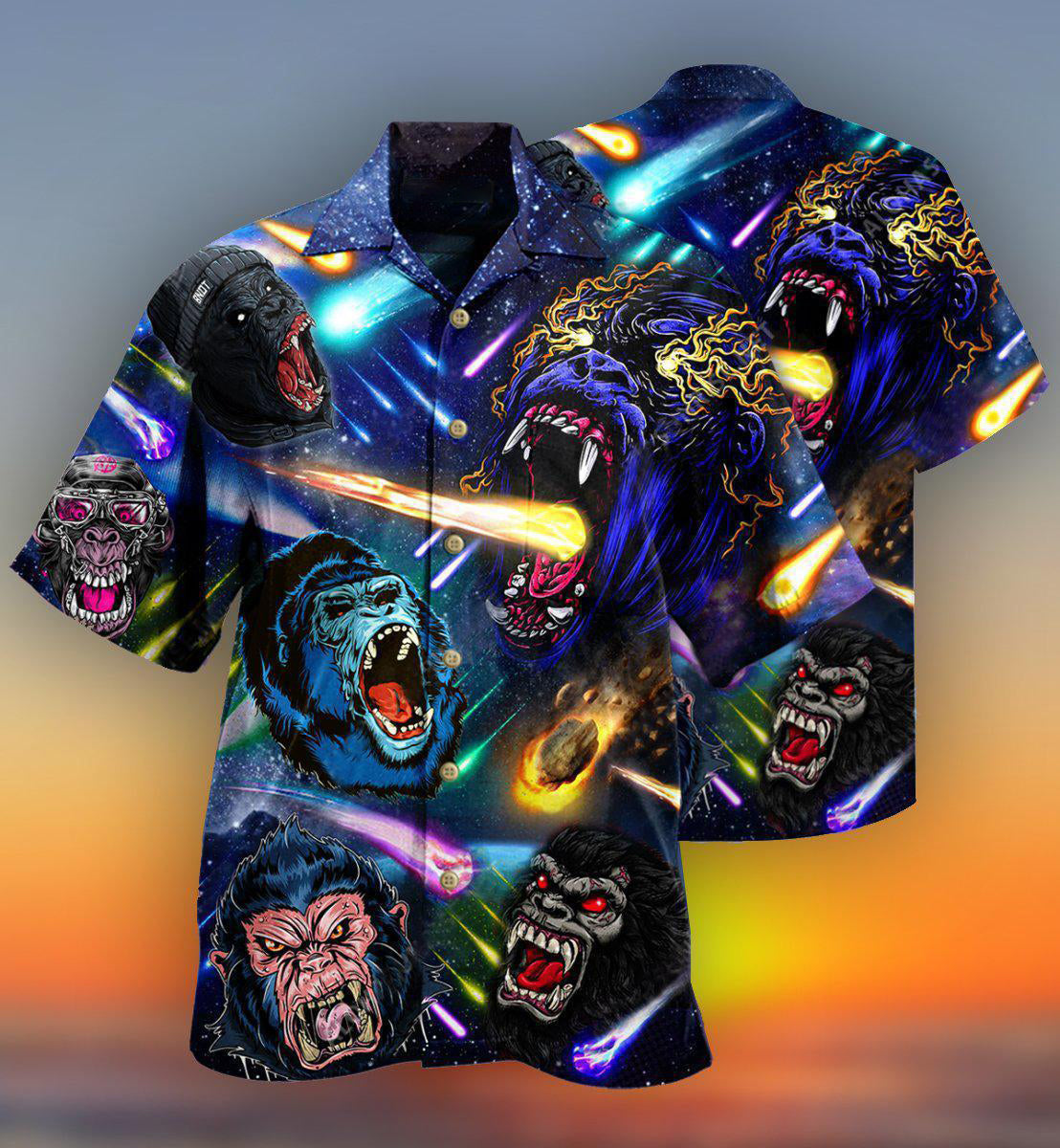 Gorilla Hawaiian Shirt With Detailed Graphic For Coastal Trips Outdoor Events And Relaxed Summer Wear