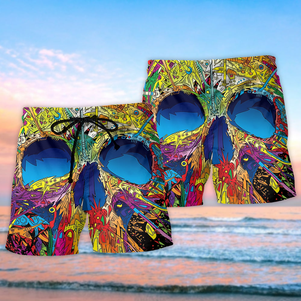 Colorful Skull Summer Beach Shorts Pattern Detail For Casual Outings And Easy Warm Weather Wear