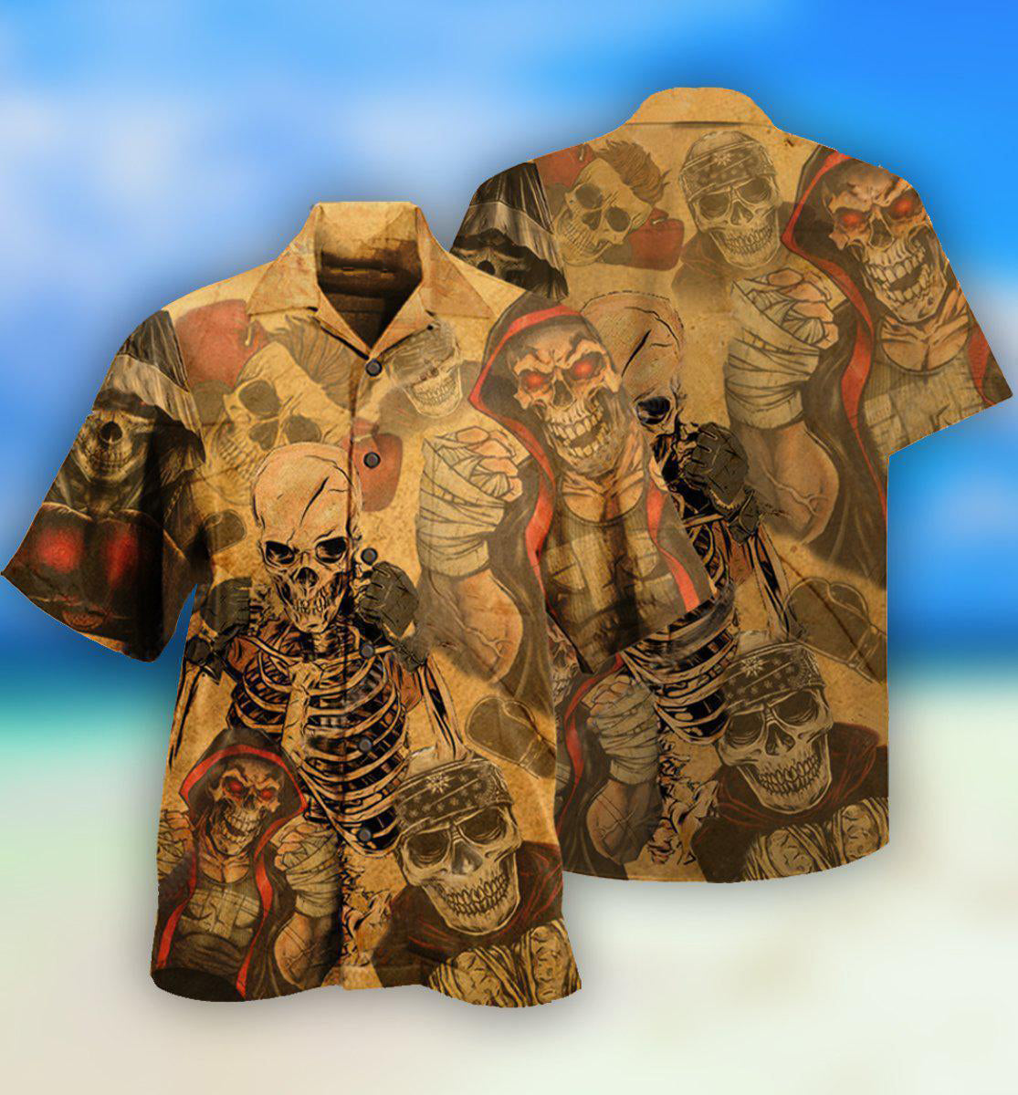 Skull Hawaiian Shirt With All Over Print For Beach Parties Vacation Travel And Relaxed Casual Style