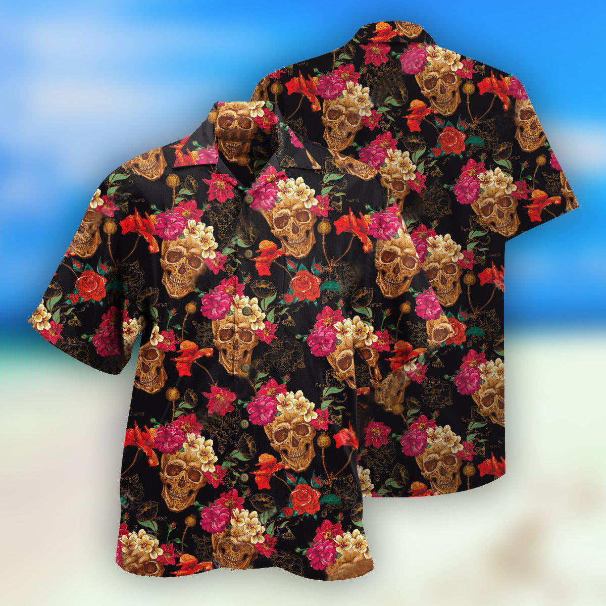 Floral Skull Hawaiian Shirt With All Over Print For Coastal Adventures Summer Events And Everyday Comfort