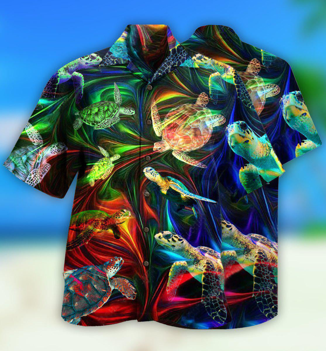 Neon Turtle Amazing Flash Hawaiian Shirt Design Detail For Sunny Adventures And Casual Wear