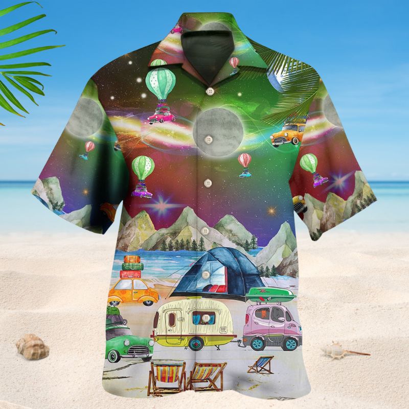 Vibrant Camping Christmas Hawaiian Shirt For Holiday Parties, Tropical Vacations, And Festive Gift Giving