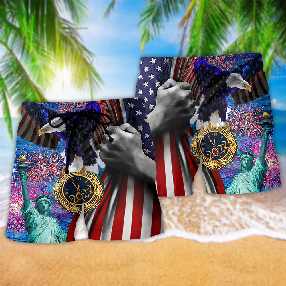 American Eagle Patriotic Beach Shorts Pattern Detail For Outdoor Activities And Vacation Ready Style