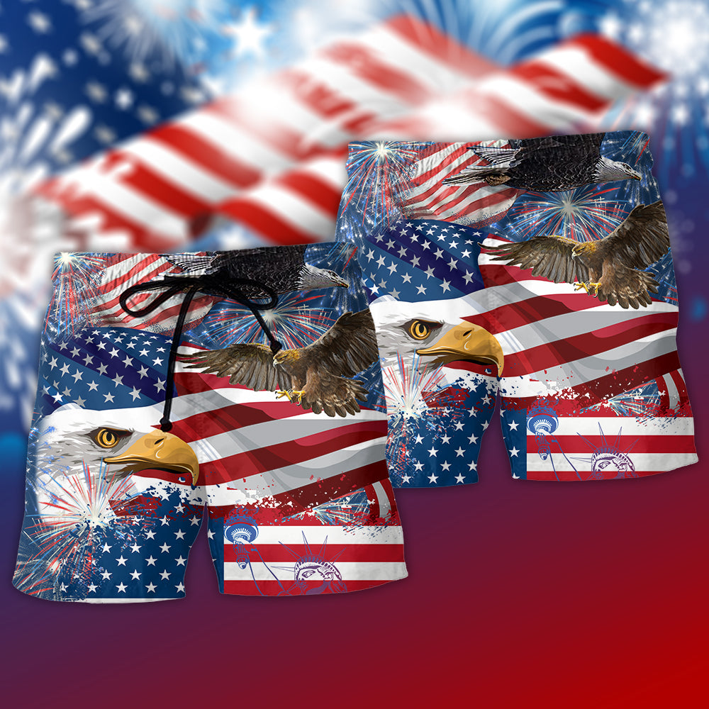 America Fourth July Eagle Freedom Beach Shorts Pattern Detail For Vacation Style And Memorable Gift Ideas