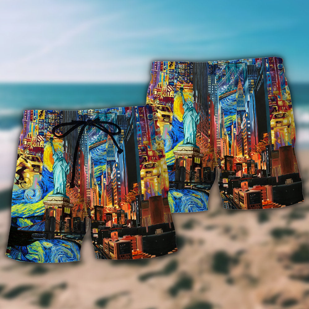 America York City Color Beach Shorts Pattern Detail For Summer Adventures And Leisure And Relaxation