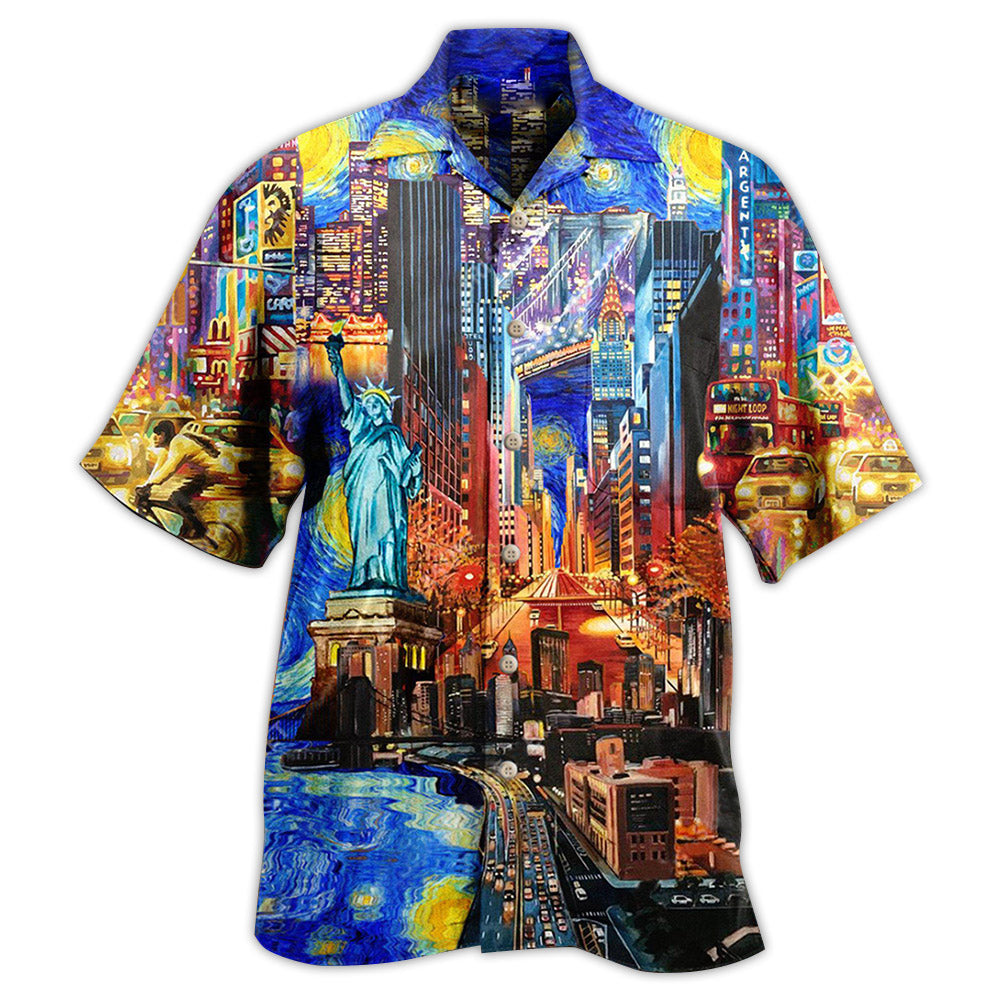 America Beloved New York City Hawaiian Shirt For Summer Vacation Beach Travel And Relaxed Casual Wear