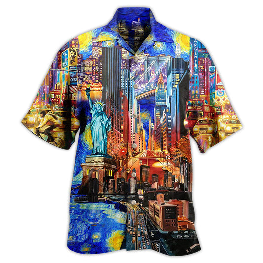America Beloved New York City Hawaiian Shirt For Summer Vacation Beach Travel And Relaxed Casual Wear