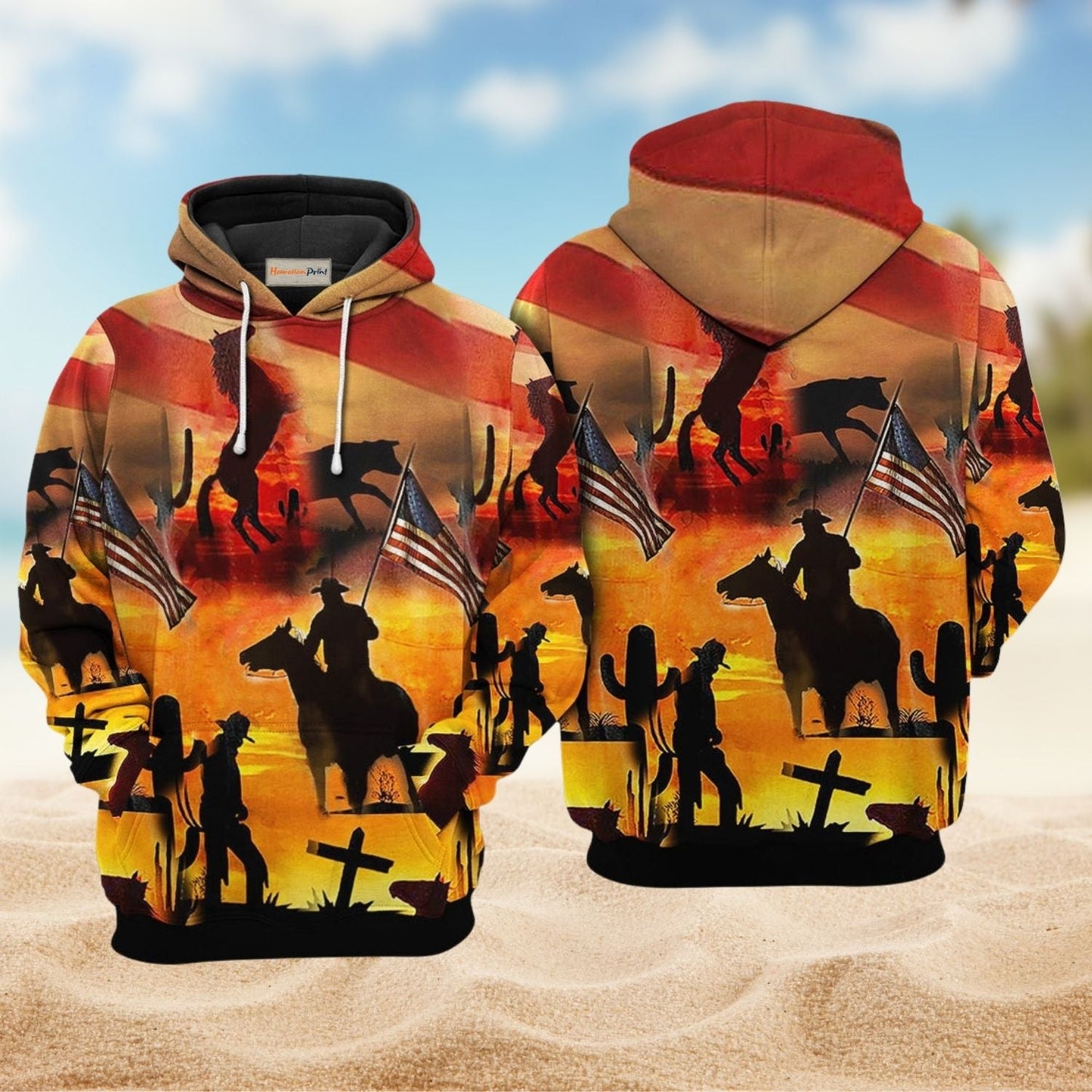America Cowboy Sunset Horse Hoodie For Country Streetwear Outdoor Trips And Everyday Comfort
