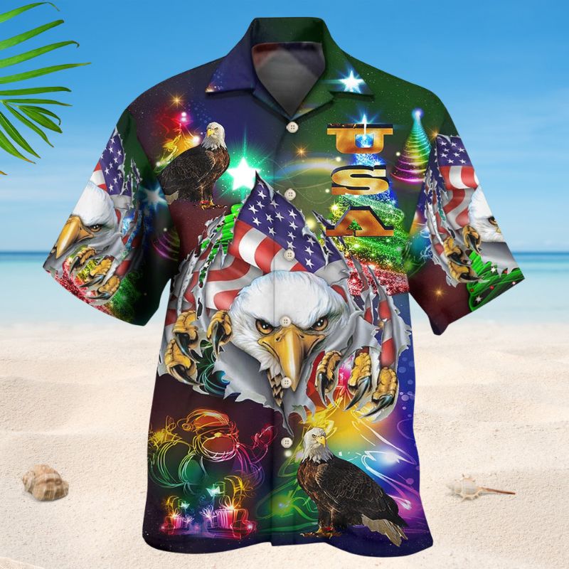 American Eagle Christmas Hawaiian Shirt For Holiday Parties, Tropical Vacations, And Festive Gift Giving
