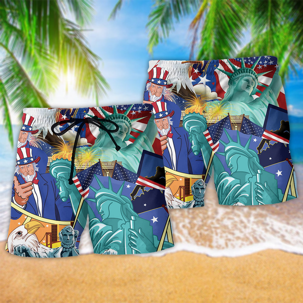 Patriotic Eagle America Pride Beach Shorts Pattern Detail For Relaxed Weekends And Comfortable Daily Wear