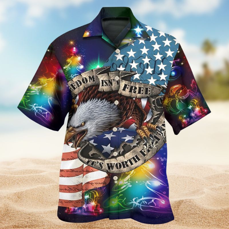 American Freedom Eagle Christmas Hawaiian Shirt For Island Vacations, Resort Wear, And Relaxed Seasonal Style