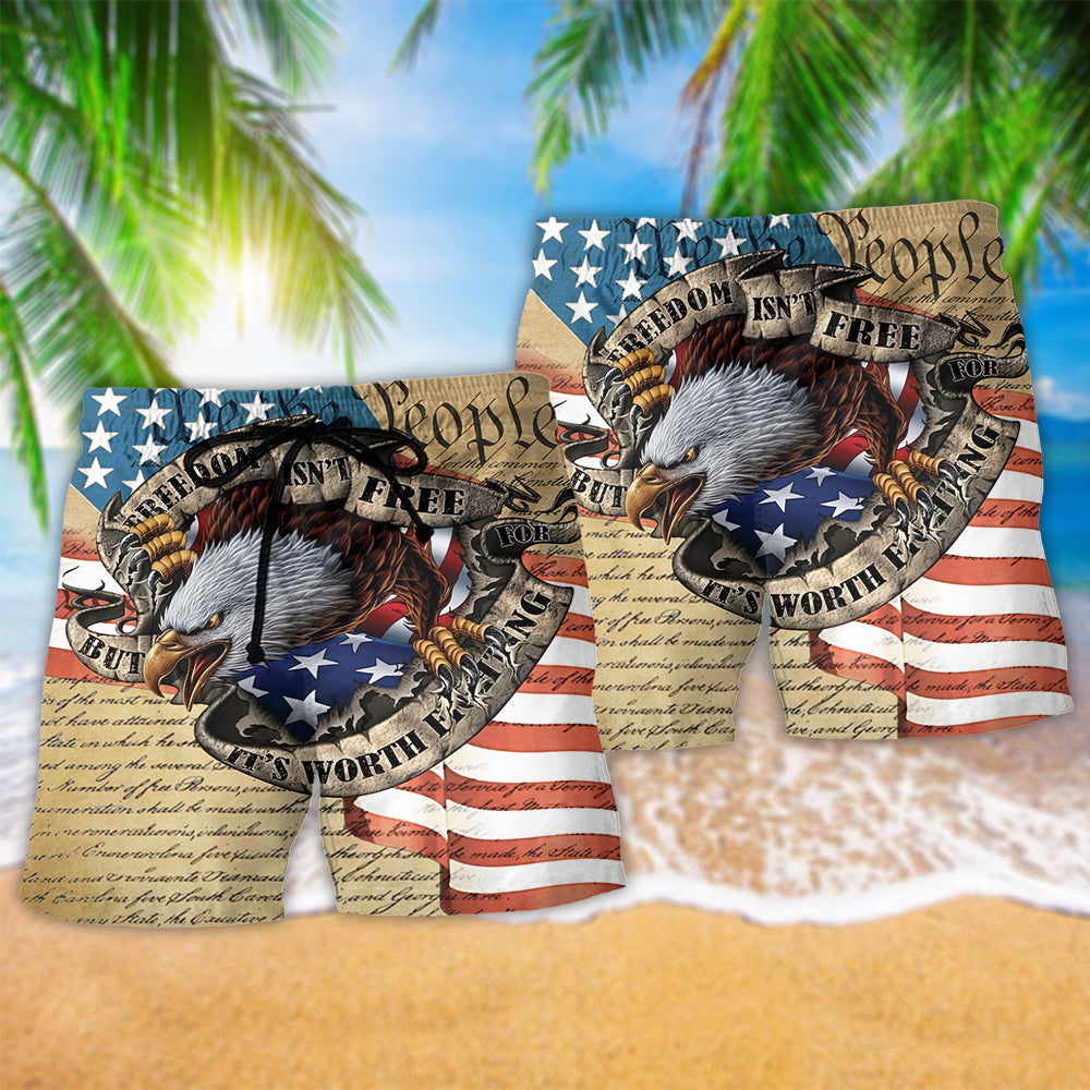 American Freedom Courage Classic Hawaiian Print Beach Shorts For Outdoor Gatherings And Comfort