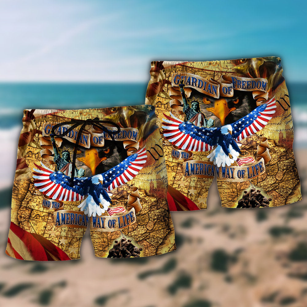 Eagle Guardian Of Freedom Patriotic Beach Shorts Design Detail For Weekend Getaways And Beach Days