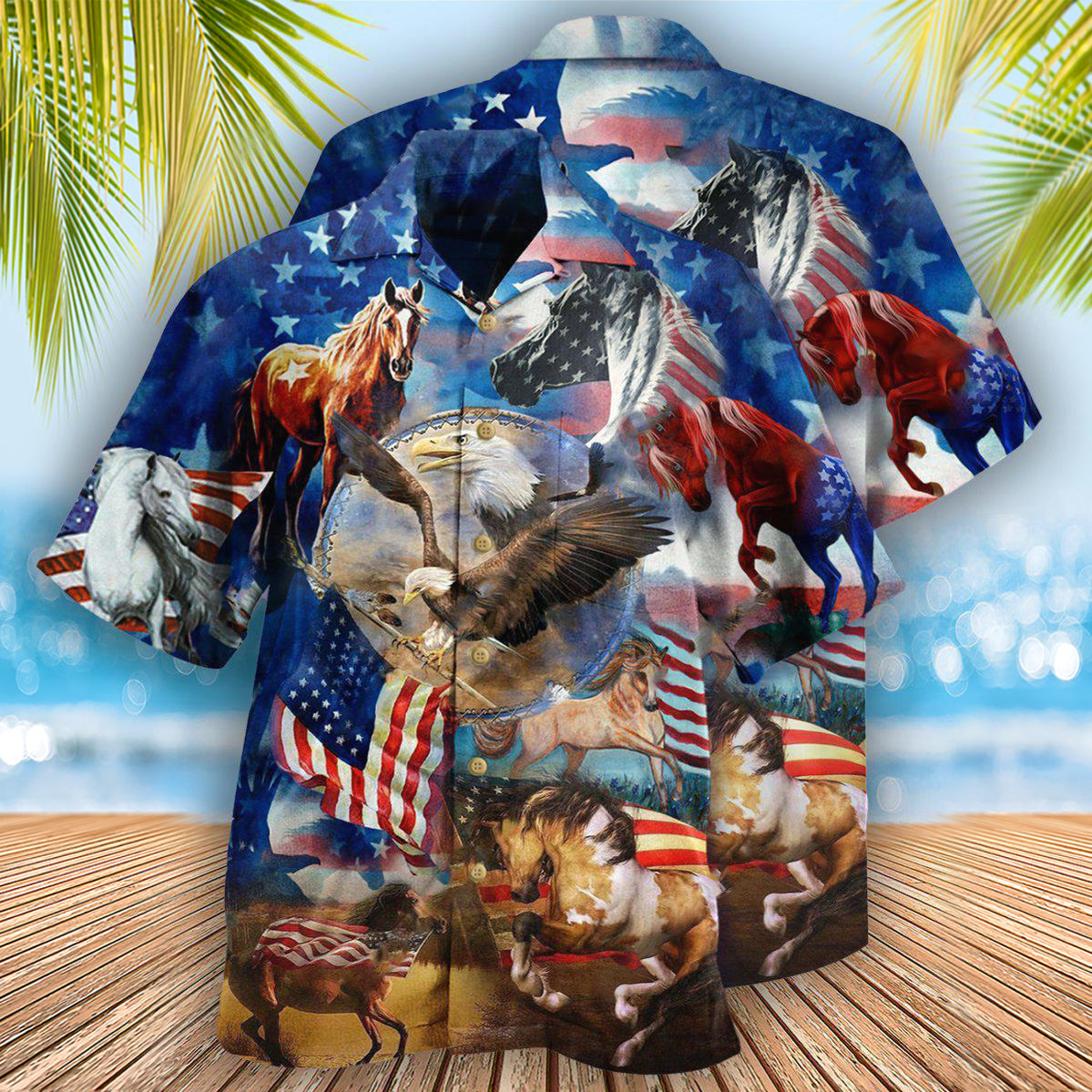Patriotic Horse Hawaiian Shirt With All Over Print For Island Vacation Beach Days And Thoughtful Gifting