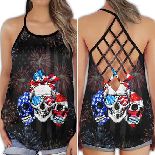 Independence Day USA Flag Celebration Hollow Tank Top For Yoga Workouts And Casual Wear