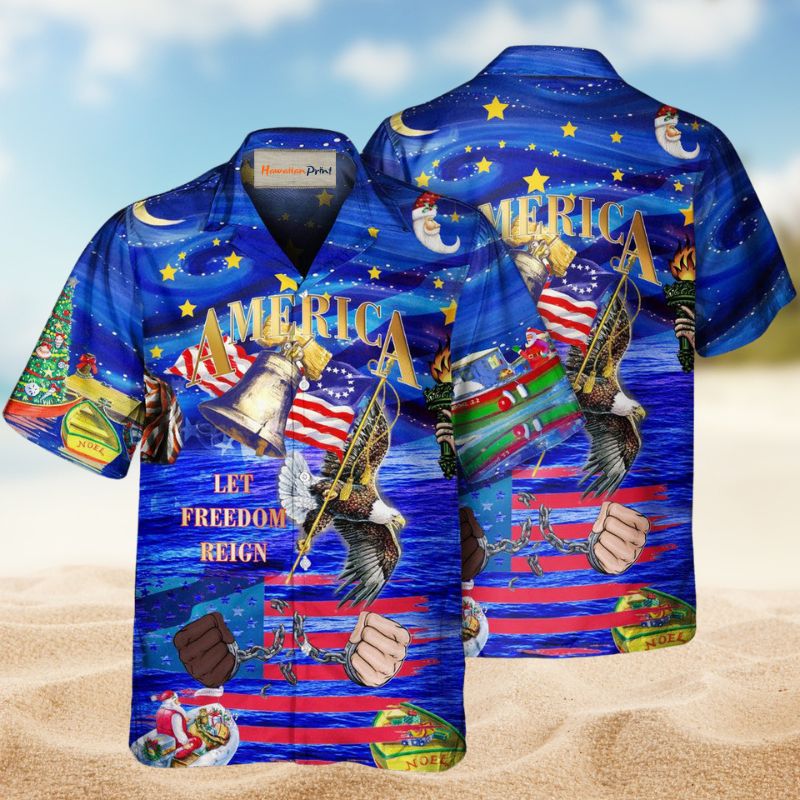 American Freedom Reign Christmas Hawaiian Shirt For Resort Trips, Coastal Parties, And Warm Weather Style