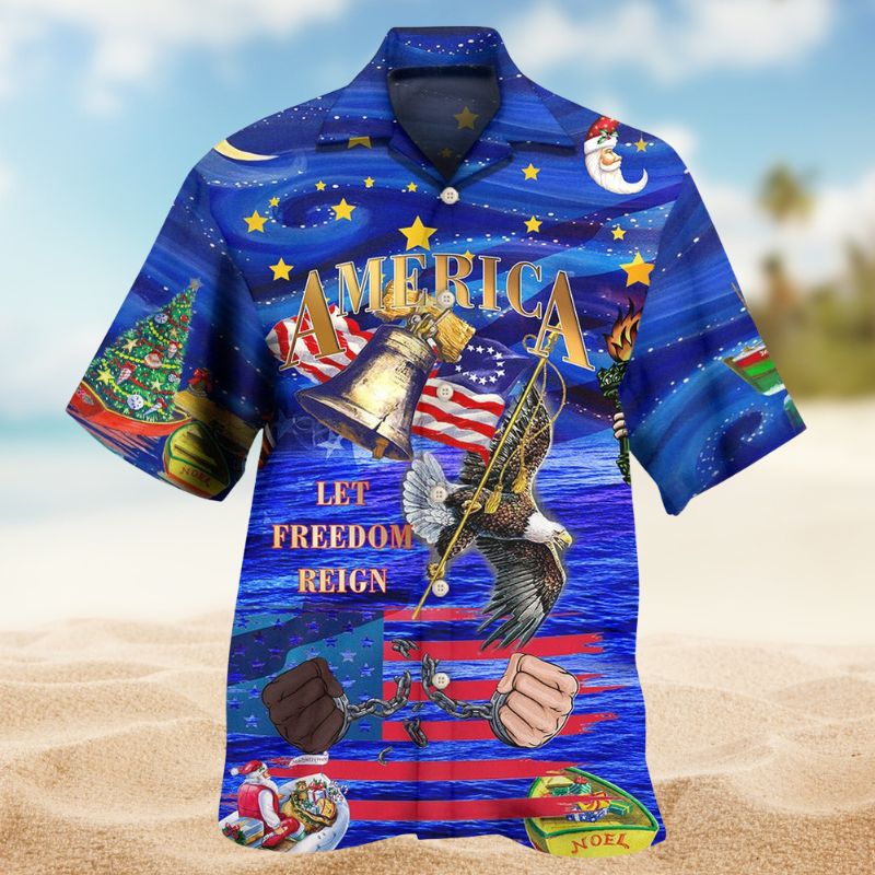 American Freedom Reign Christmas Hawaiian Shirt For Resort Trips, Coastal Parties, And Warm Weather Style