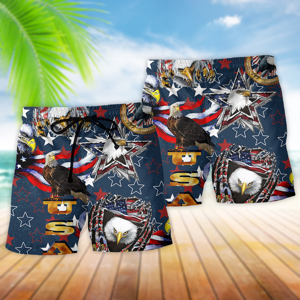 American Eagle Love Patriotic Beach Shorts Pattern View For Vacation Travel And Outdoor Fun