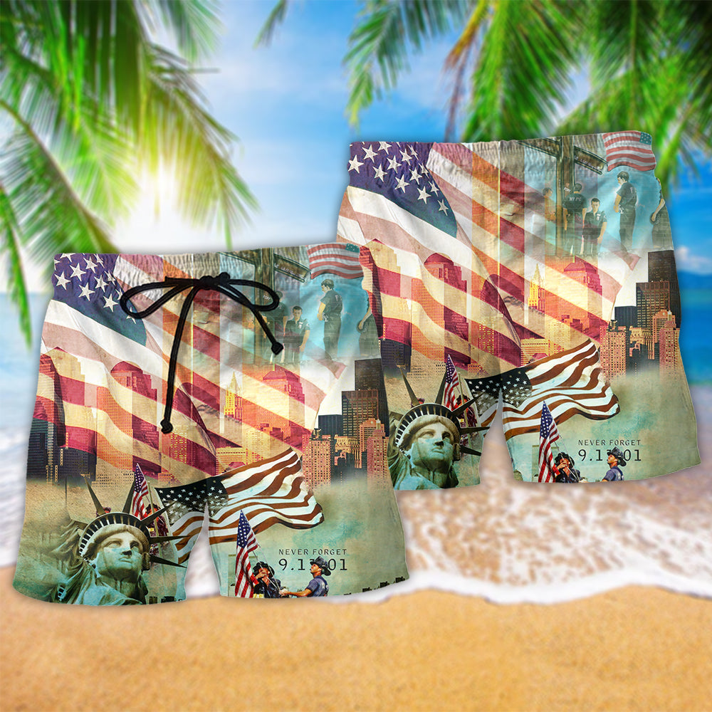 America Never Forgotten Tower Challenge Hawaiian Beach Shorts For Coastal Travel And Celebrations