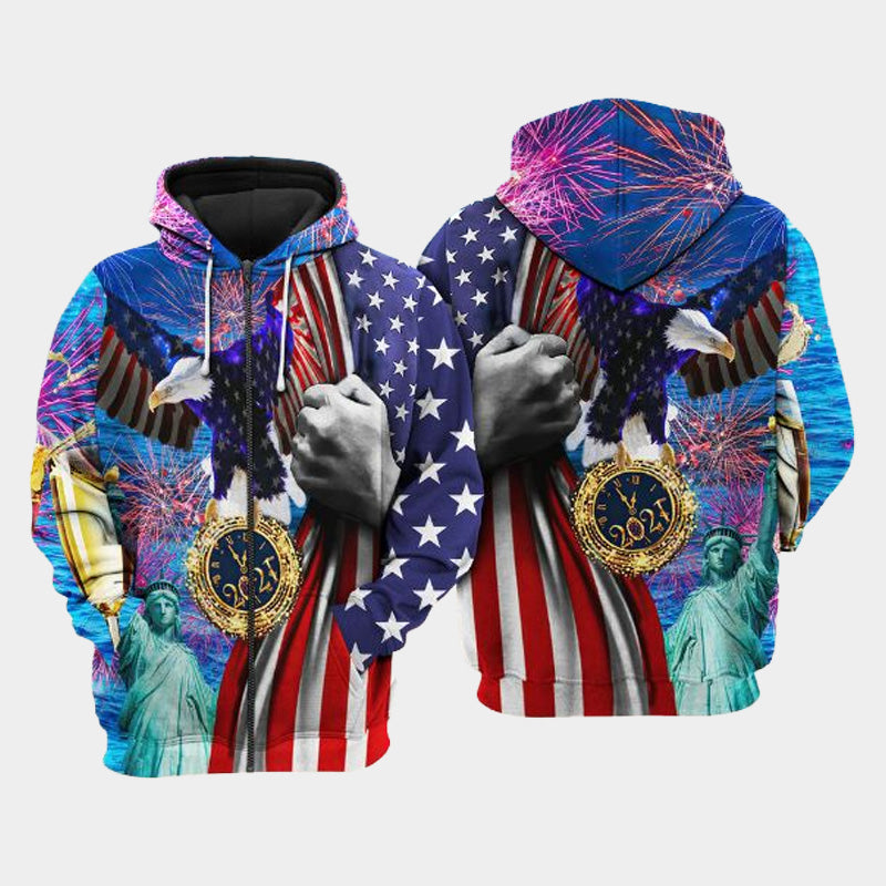 America New Year Celebration Hoodie For Everyday Wear Outdoor Adventures And Comfortable Style