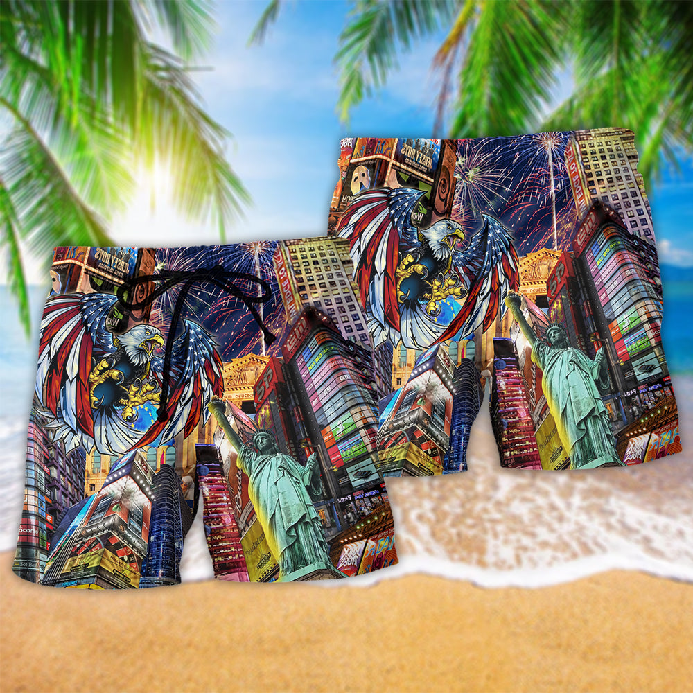 Year Eagle Fireworks Beach Shorts Pattern Detail For Island Trips And Distinctive Seasonal Style