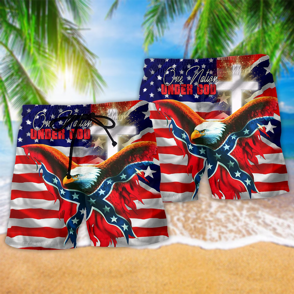 America One Nation Under God Patriotism With Beach Shorts For Reflective Outdoor Style