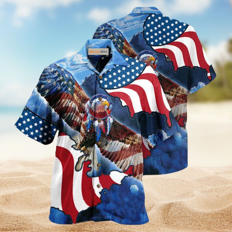 Patriotic American Eagle Hawaiian Shirt For Summer Vacation, Beach Travel, And Casual Wear