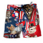 America Proud To Be An Cat Hawaiian Print Beach Shorts For Warm Weather Holiday Style