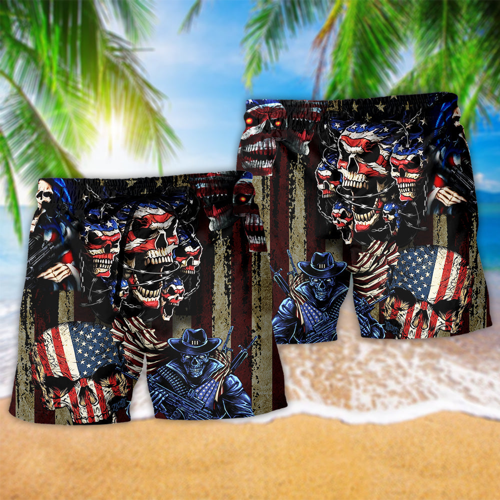 America Angry Skull Beach Shorts Artwork Detail For Coastal Festival Trips
