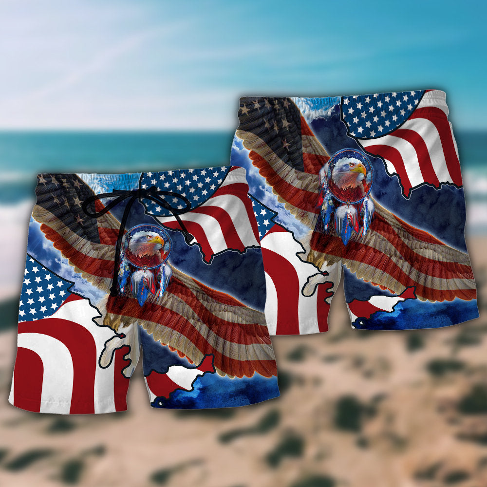 Patriotic Eagle American Spirit Beach Shorts Pattern View For Coastal Holidays And Casual Activities