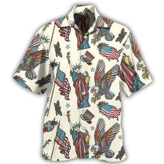 Patriotic American Symbols Design Hawaiian Shirt For Tropical Holidays, Outdoor Gatherings, And Everyday Comfort