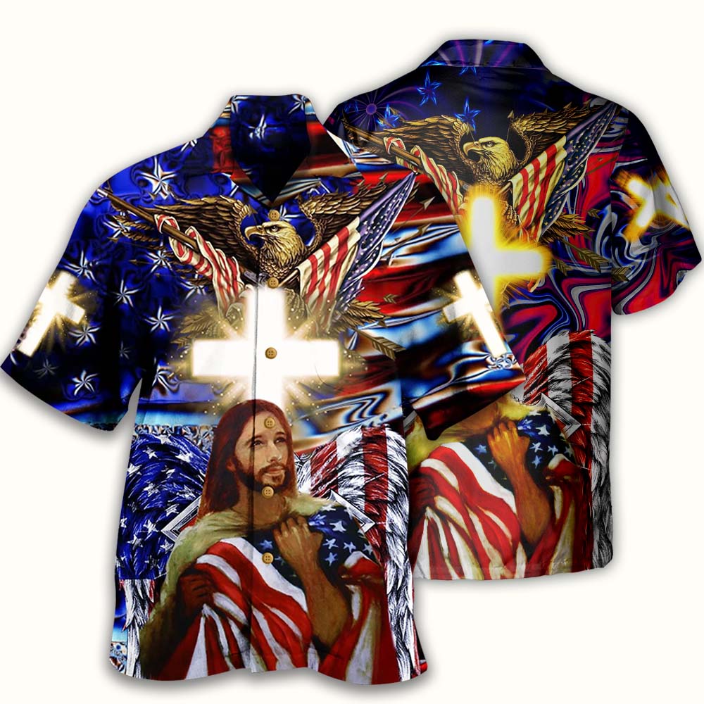 American Faith Bless Hawaiian Shirt Design View For Casual Summer Styling