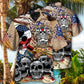 American Freedom Skull Inspired Pattern Hawaiian Shirt For Patriotic Events, Summer Travel, And Casual Outdoor Wear