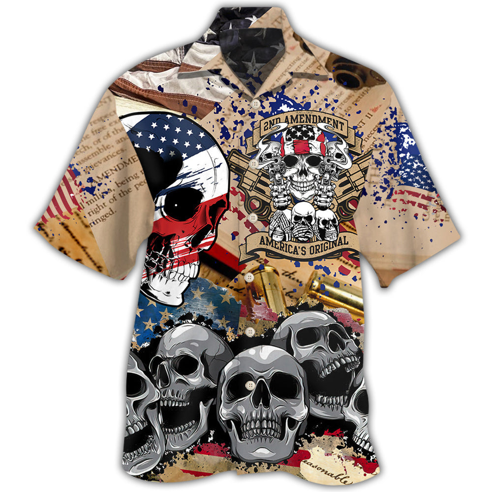 American Freedom Skull Inspired Pattern Hawaiian Shirt For Patriotic Events, Summer Travel, And Casual Outdoor Wear