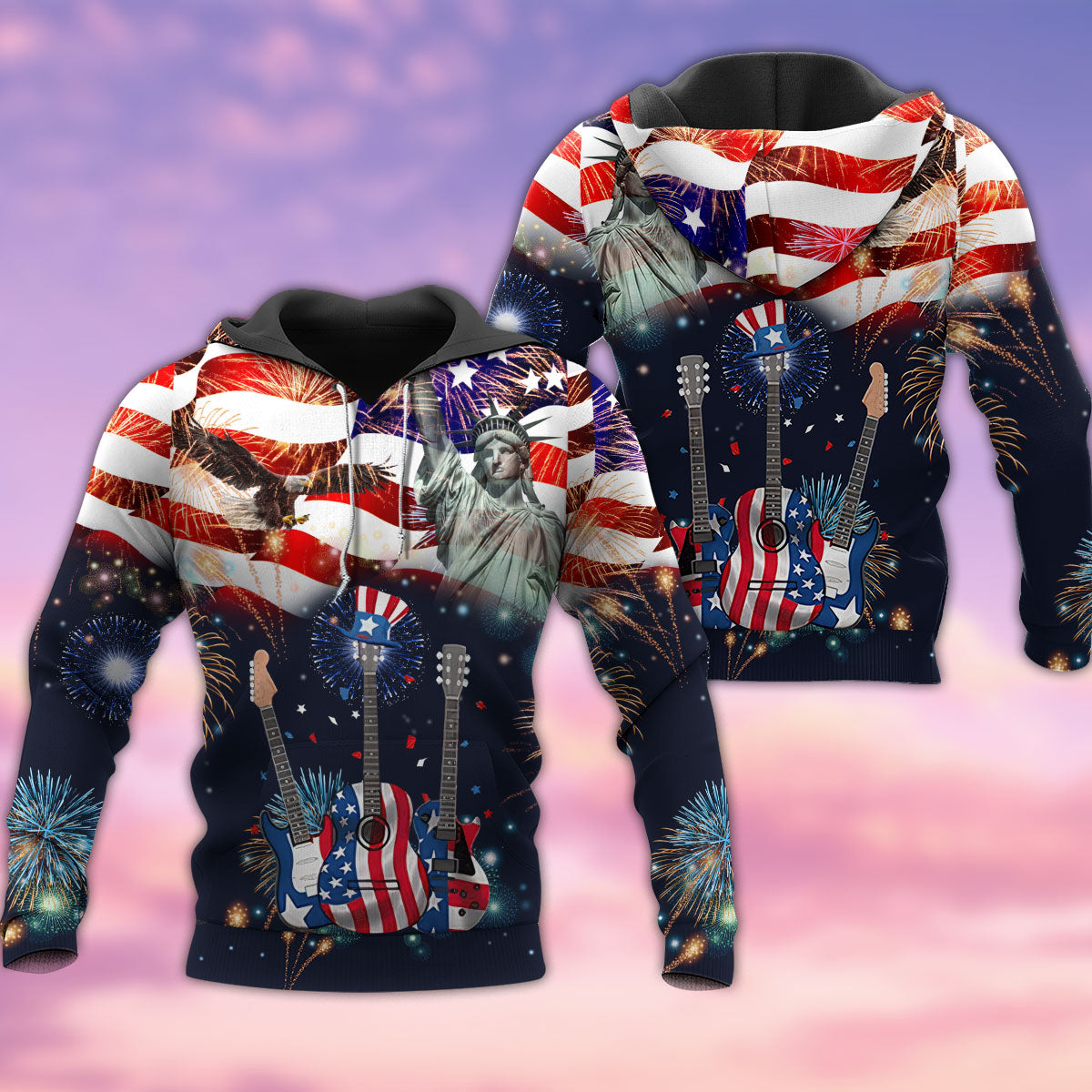 America Guitar Liberty Hoodie For Festival Outfits Music Events And Relaxed Daily Style