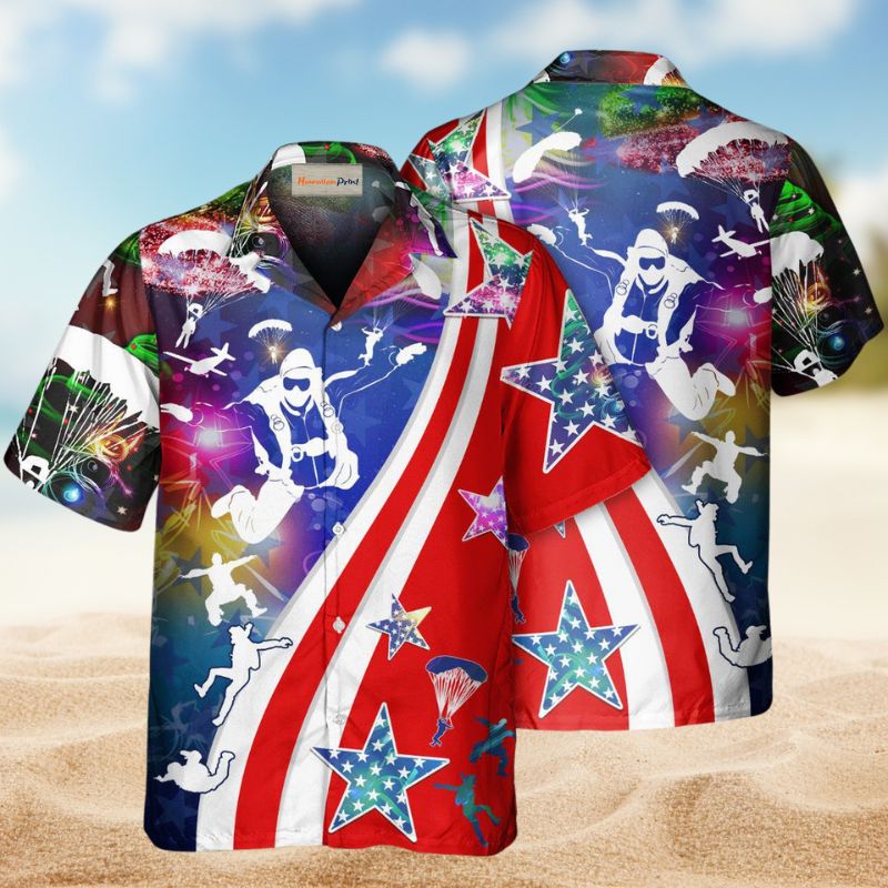 American Parachute Jump Christmas Hawaiian Shirt For Coastal Travel, Casual Events, And Comfortable Summer Wear
