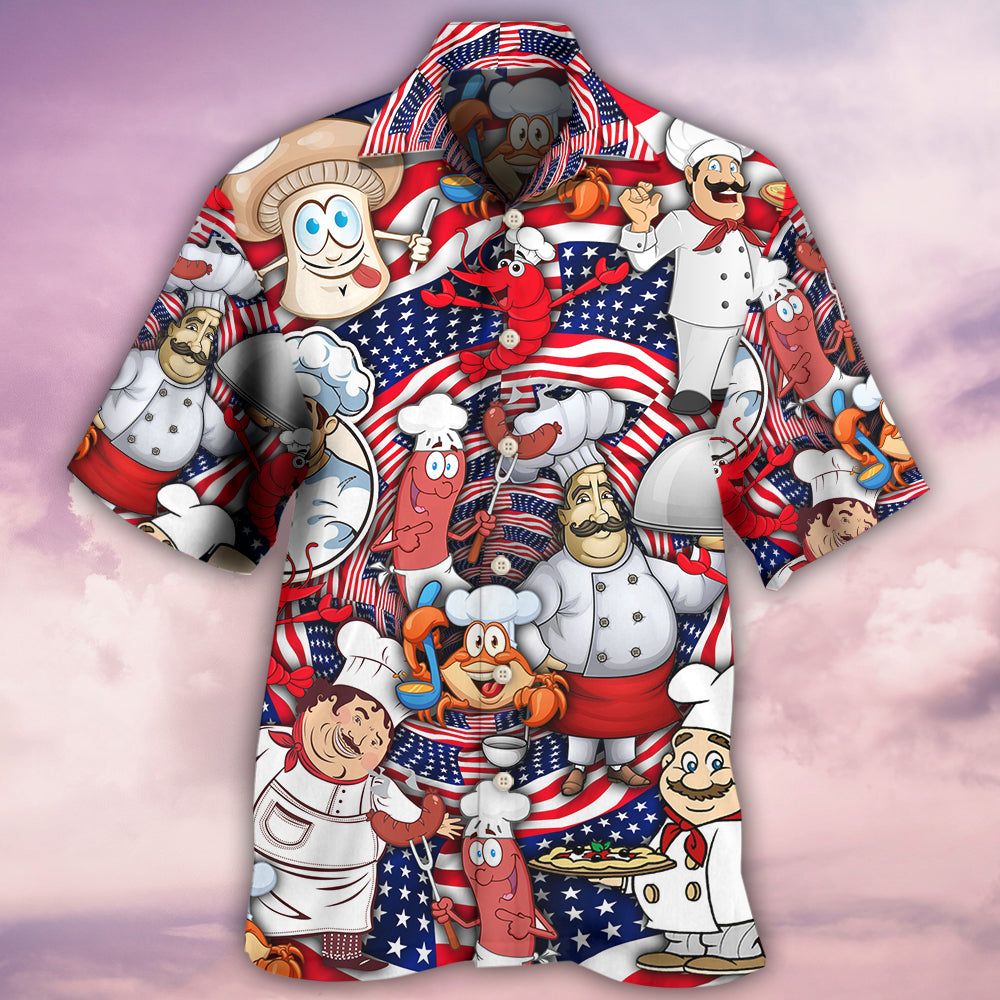 Chef Independence Day American Fun Hawaiian Shirt Artwork View For Weekend Travel And Beach Style