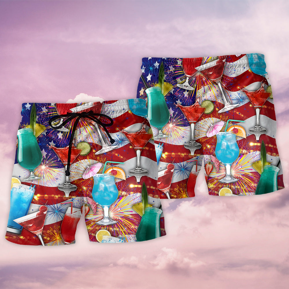 Cocktail Independence Day Party Beach Shorts Print Detail For Beach Activities And Vacation Wear